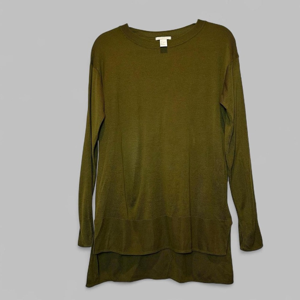 H&M Olive Green Fine Knit Crewneck Tunic High-Low Sweater Small
